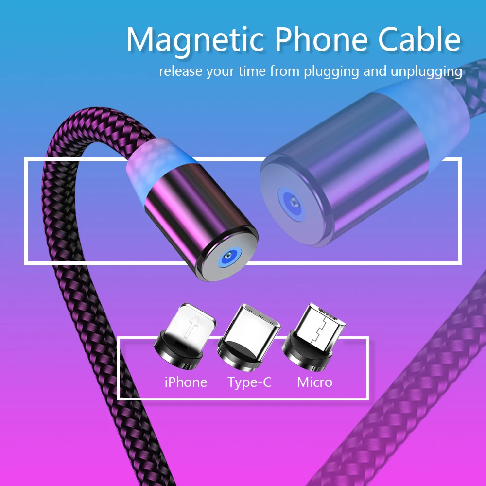 Магнитный кабель Micro USB Type C для iPhone 11 X XR Samsung магнитное зарядное устройство 1 м 2