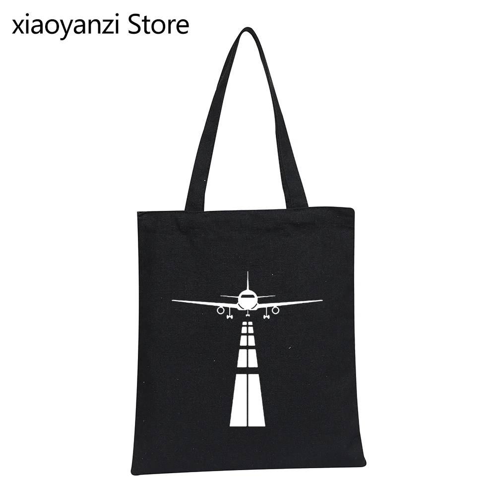 

Pilot Airplane Women Canvas Shopping Bag Eat Sleep Fly Repeat Vintage Eco Handbag Tote Reusable Grocery Shopper Bags Girls Bag