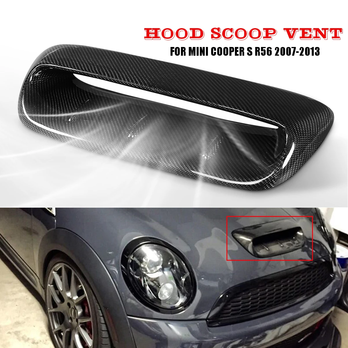 Углеродное волокно прямой капюшон овальная капота Впускное отверстие