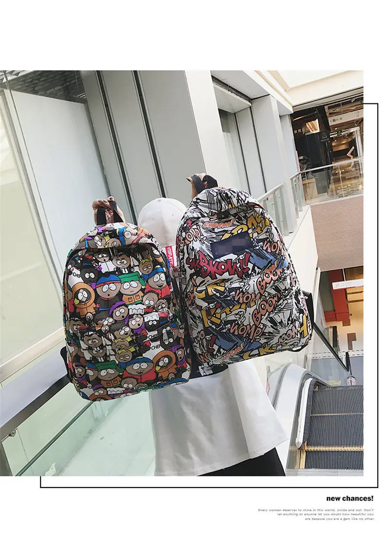New backpack female cartoon alphabet doodle personality wild backpack men and women shoulder bag mochila