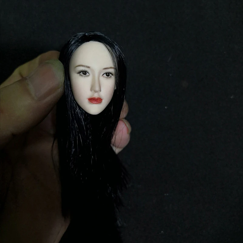 1/6 женская голова с черными длинными волосами для 12 дюймов тела бледных экшн