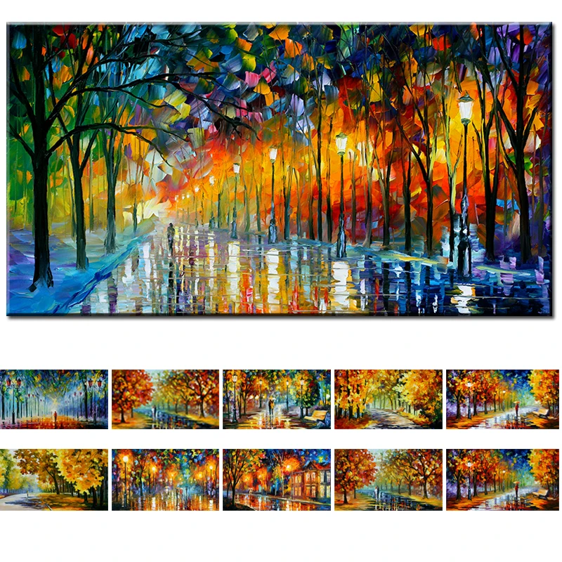 

Landscape Painting Wall Art Oil Painting Lover in The Rainy Light Road Canvas Painting Wall Pictures for Living Room Home Decor