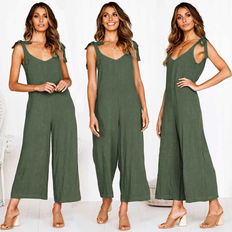Women Rompers Casual Loose Linen Cotton Jumpsuit Sleeveless Backless Playsuit Trousers Strappy Jumpsuits Autumn Summer New 4