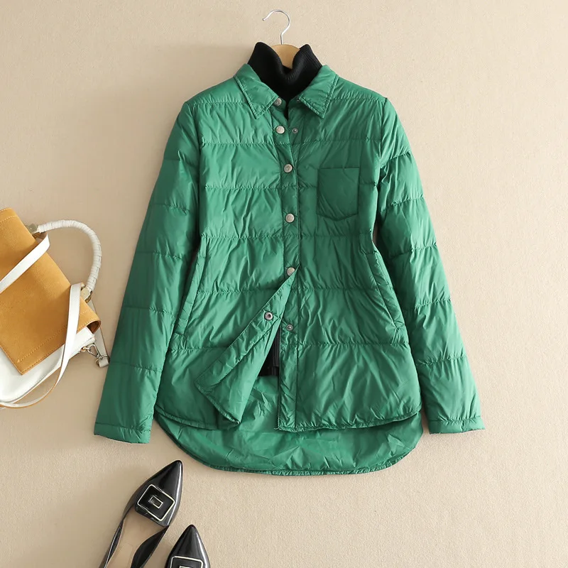 

Women Ultra Light Down Jacket Winter Casual Shirt White Duck Ouffer Coat Fashion Female Turn Down Collar Vintage Parkas Outwear