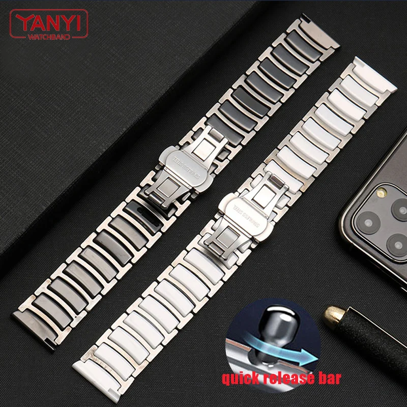 Fashion Ceramic Bracelet in stainless steel watchband 16 18mm 20mm 22mm watch strap women man wristwatches band Butterfly buckle