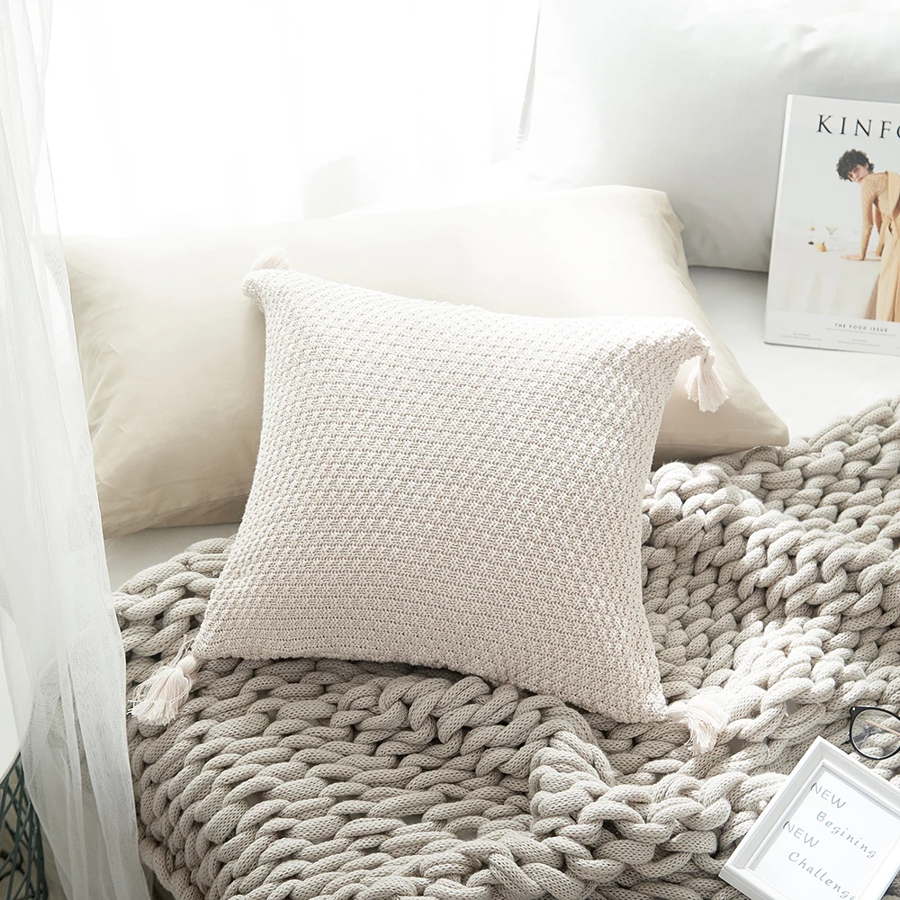 Нордическая хлопковая трикотажная квадратная наволочка для подушки с