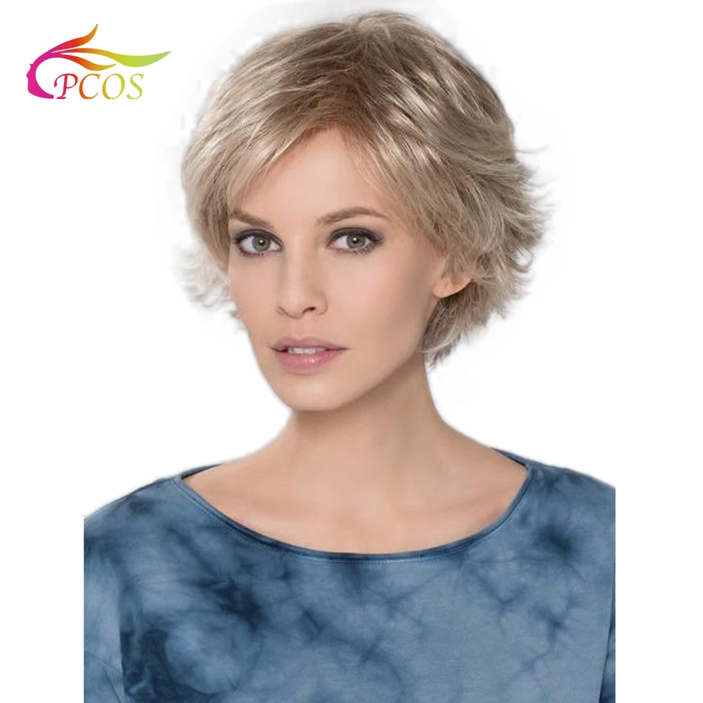 

Short Fluffy Blonde Synthetic Wig for Women Daily Hair Natural Straight Wigs