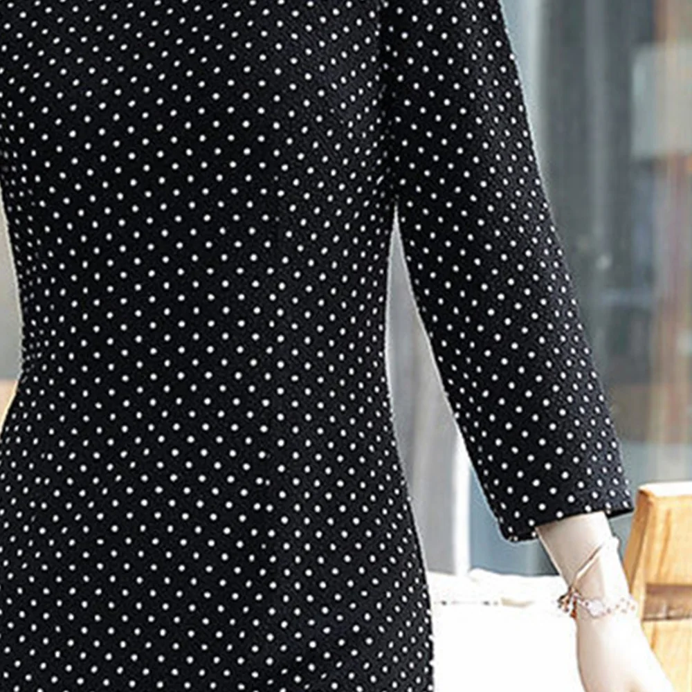 

High-end cheongsam dress women's three-quarter sleeves long thick material retro Chinese style knitted polka dot plus size dress