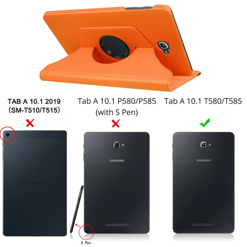Orange Вращающийся на 360 градусов Чехол-книжка для samsung Galaxy Tab A A6 10,1 T580 T585 SM-T580 SM-T585 10,1 дюймовые планшеты - Цвет: Orange