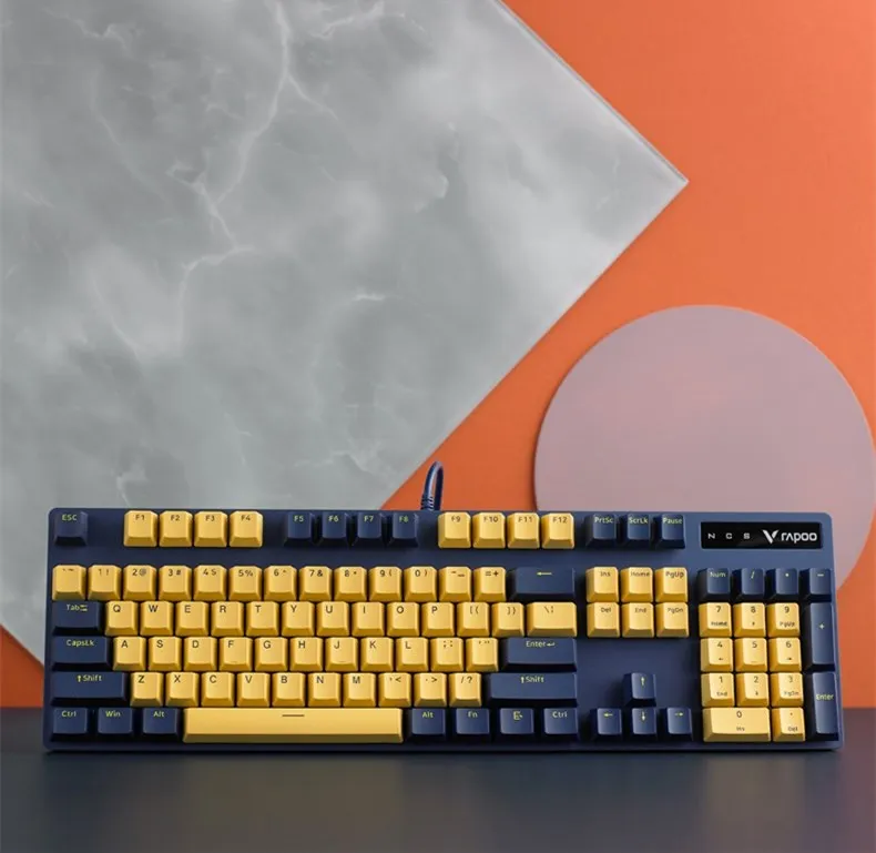 

New Rapoo V500PRO Mid-Autumn Moon Style Yellow-blue Gaming Keyboard 104 Keys Wired White backlight Mechanical Game Keyboard