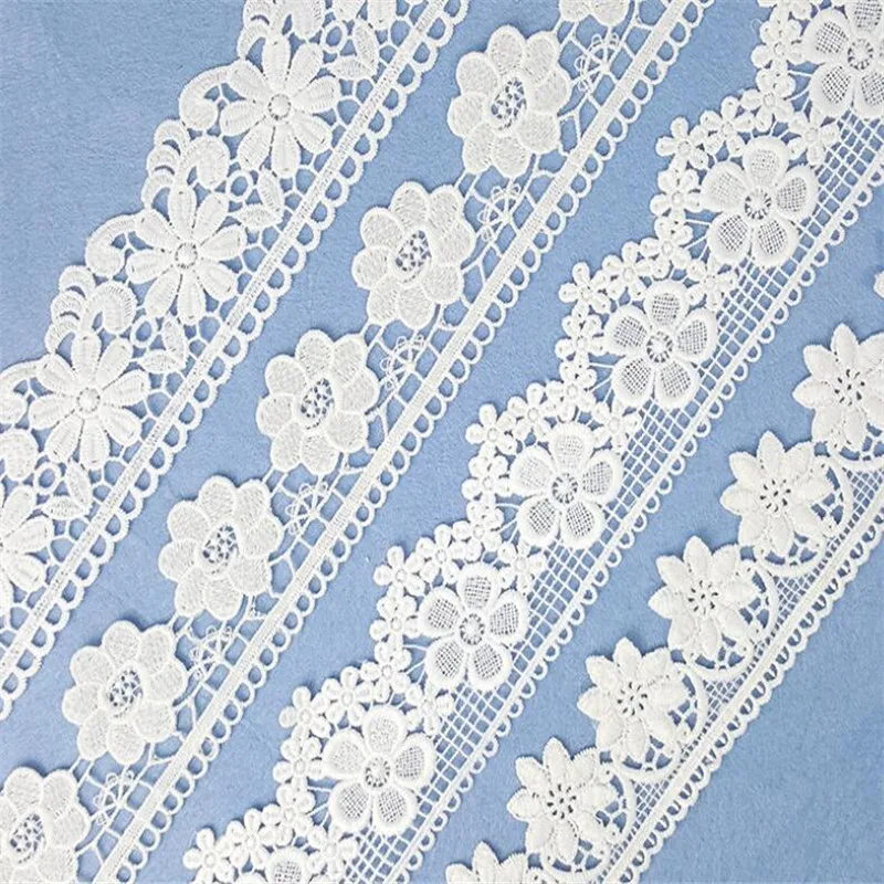 Белая Цветочная хлопковая вышитая кружевная ткань искусственная отделка