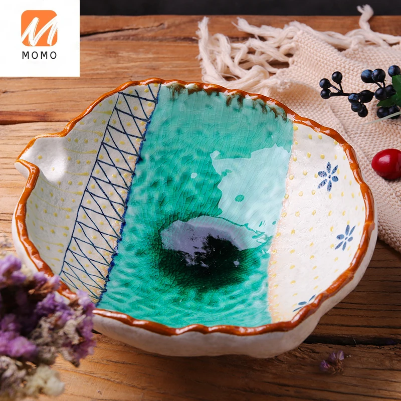 

Tableware Hotel Creative Ceramic Sashimi Bowl Vintage Hand Painted Dry Ice Tray Japanese Salad Salmon Sashimi Plate