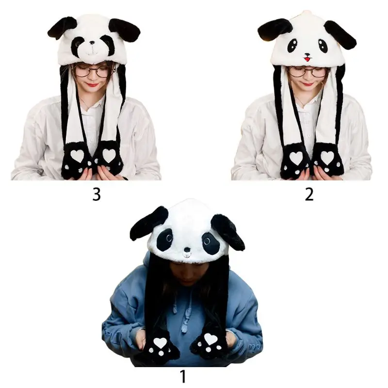 

Детская короткая плюшевая Милая 3D мультяшная панда, животное, шапка с подвижными ушами, Двойная подушка безопасности, лапы, теплая Кепка для...