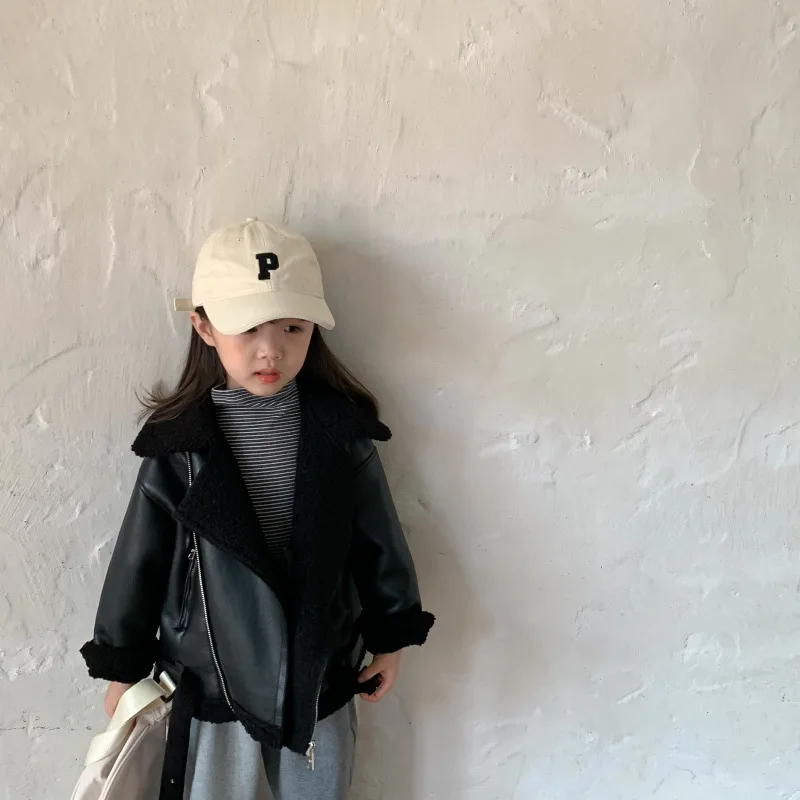 

2021 Autumn And Winter New Girls High-Quality Leather Jacket Jacket Children's Short Trendy Motorcycle Clothing