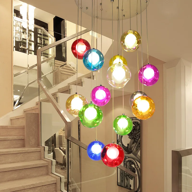 

Modern Colorful Hanging Glass Chandelier Light G4 Led Ball Light Suspension Pendant Lamp Living Room Chandeliers for Dining Room