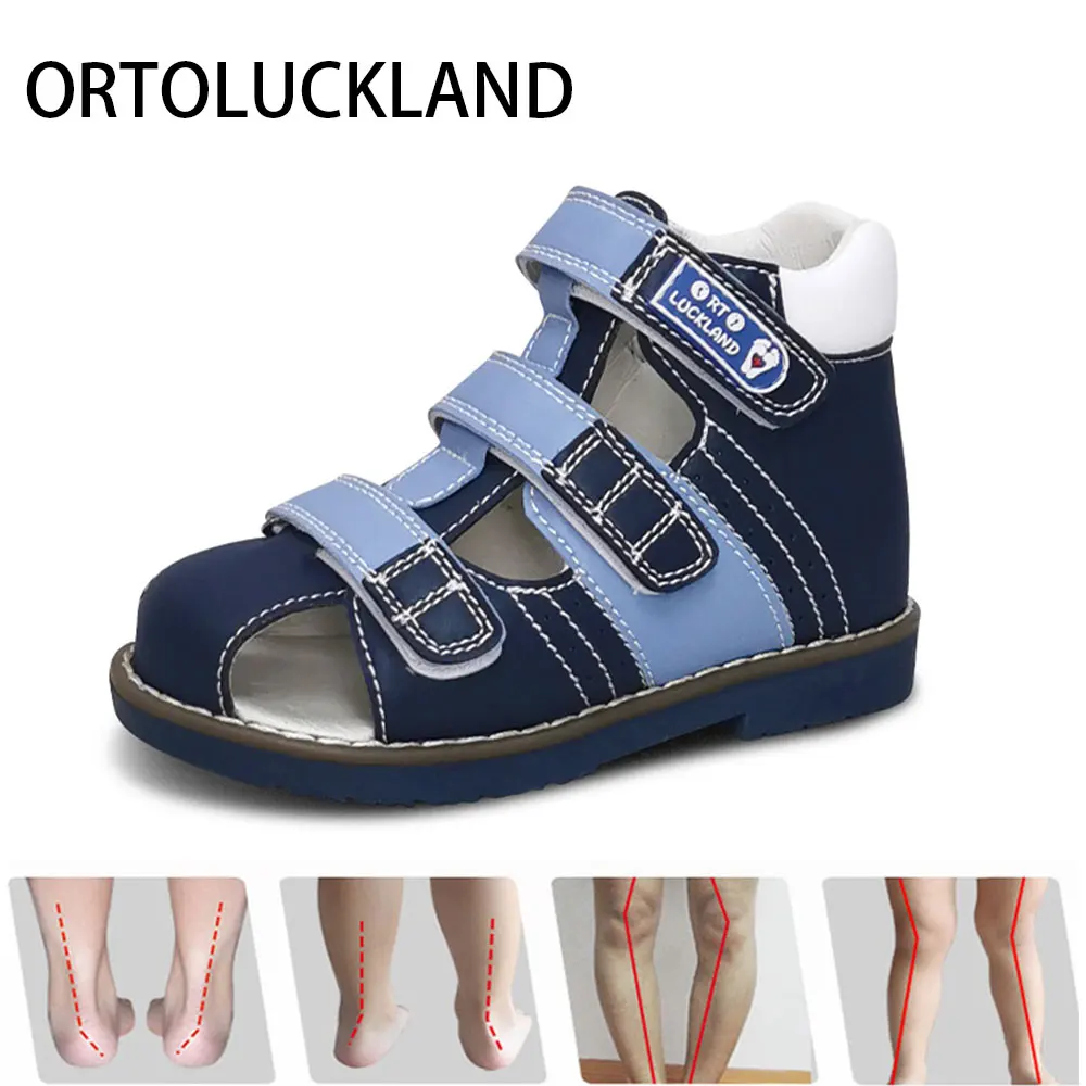 

ORT0LACKLAND Orthopedic Boy Shoes Sandals For Kids Summer Corrective Flat Feet Arch Support Care Closed Toe Leather Toddler Shoe