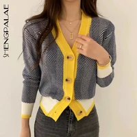 shengpalae 2021 new autumn long sleeve jumper knitted loose fashion pullover femme v neck single breasted sweater za5793