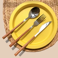 imitative wood spoon fork knife household steak knife stainless steel wooden like cutlery western food tableware set dinner