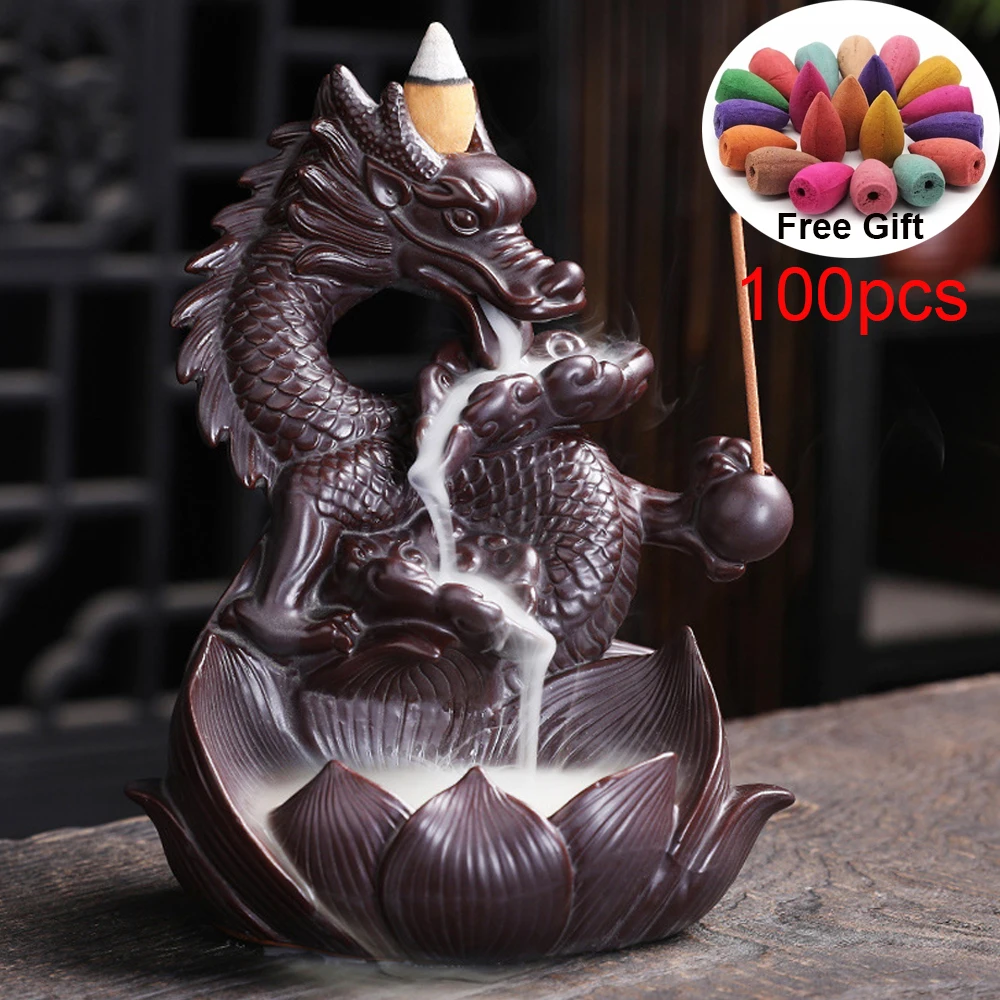 

Ceramic Dragon Backflow Incense Burner Smoke Incense Waterfall Censer Dragon Incense Stick Holder Home Decor