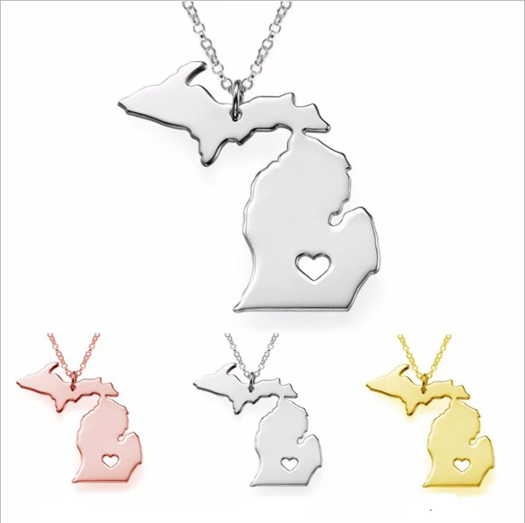 Ожерелье с подвеской Карта Европы и ожерельлье в стиле США из Мичигана картой