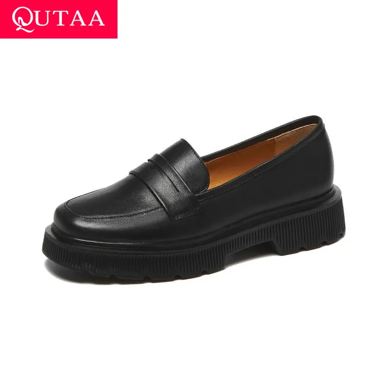 

QUTAA/2021 г. Женские туфли-лодочки летняя модная женская обувь на среднем квадратном каблуке, из коровьей кожи, без шнуровки, с круглым носком, у...