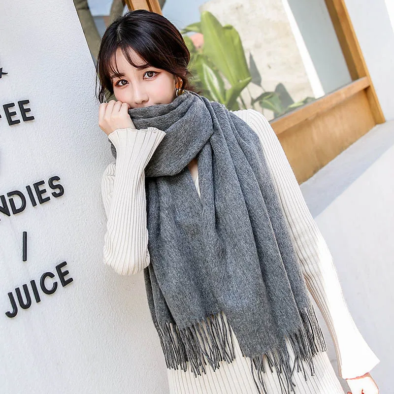 2021 зимний шарф для женщин смешивание шерсти однотонные платки и обертывания дам