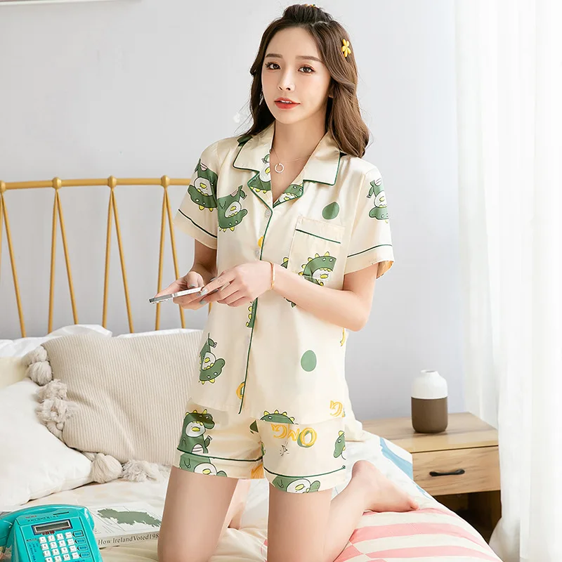 

Women's Sleepwear Set Sexy Cute Print Short Set Pajamas for Women Silk Pajama Set Sweet Short Sleeve Top & Shorts Summer Pijamas