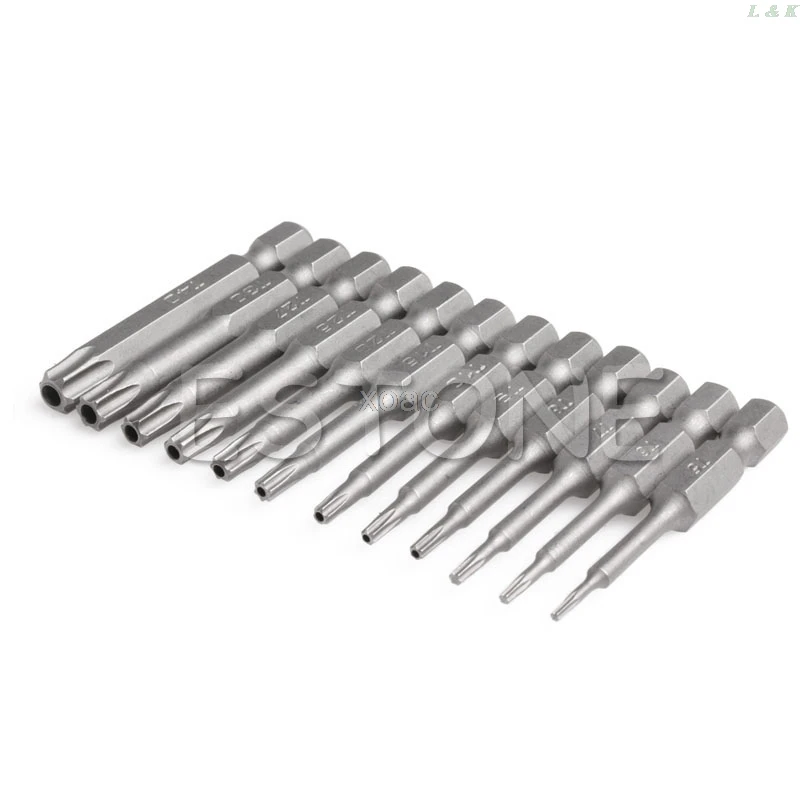 12 шт./компл. 50 мм 1/4 дюйма Шестигранная головка отвертки Torx биты Магнитный