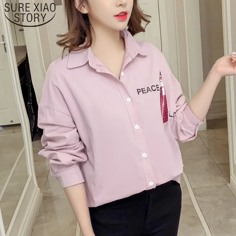 

Blusas Mujer De Moda 2021 Spring Autumn Print Women Shirts Long Sleeve White Pink Women Blouses Office Lady Regular 6680 50