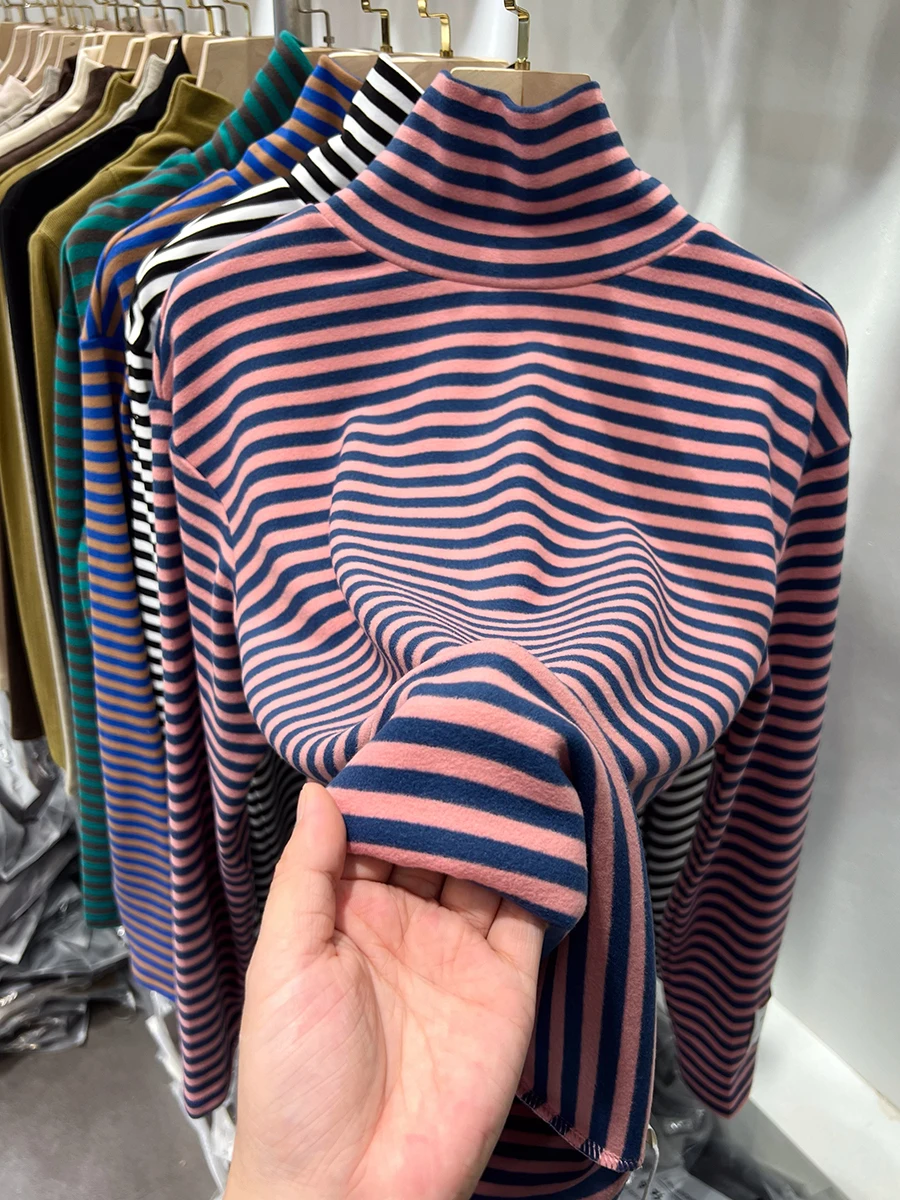 

Autumn Winter Stripe Long Sleeve Turtleneck T Shirt For Women Casual Basic T Shirt Lady T-shirt
