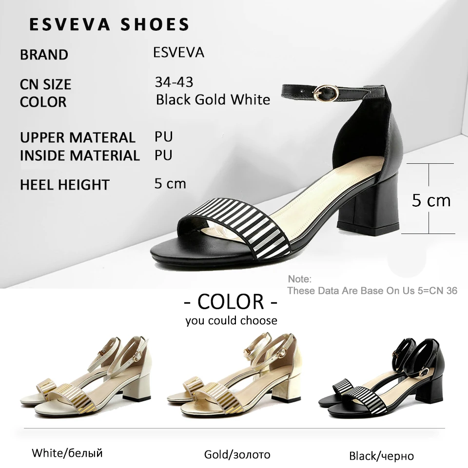 

ESVEVA 2018 Women Sandals Square High Heels PU Summer Simple and Fashion Style Sandals Mixed Color Shoes Women Size 34-43