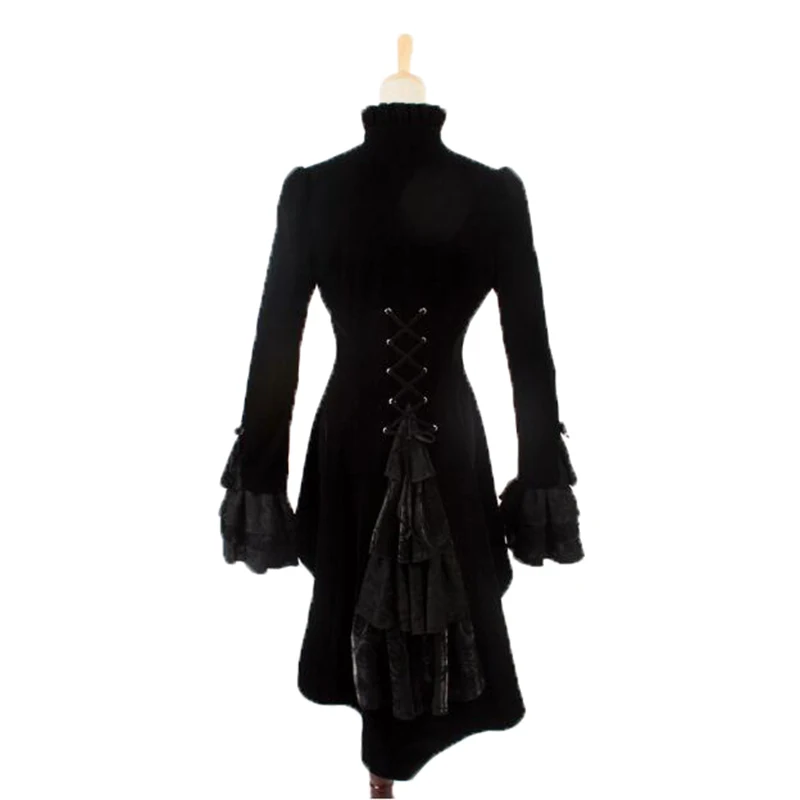 Панк рейв женские готический дворец ретро Асимметричный ласточкин хвост пальто