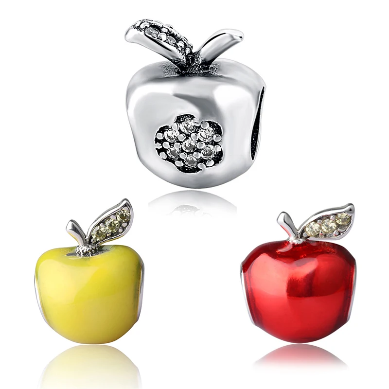 StrollGirl Apple Charms collection Beads 925 silver with enamel&CZ Fit original Pandora Charm Bracelets diy Jewelry Making Gifts
