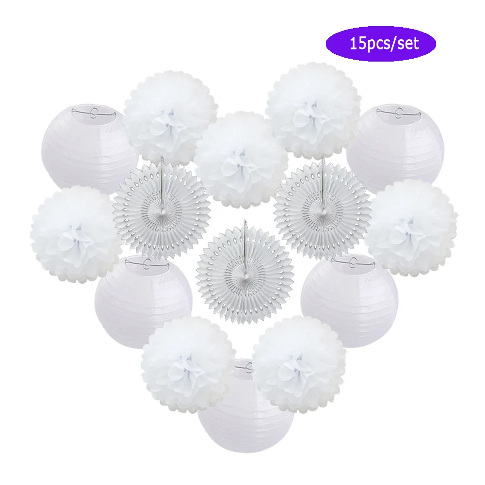 Хит продаж 15 шт./компл. белый набор круглый бумажный фонарь для маленькой девочки