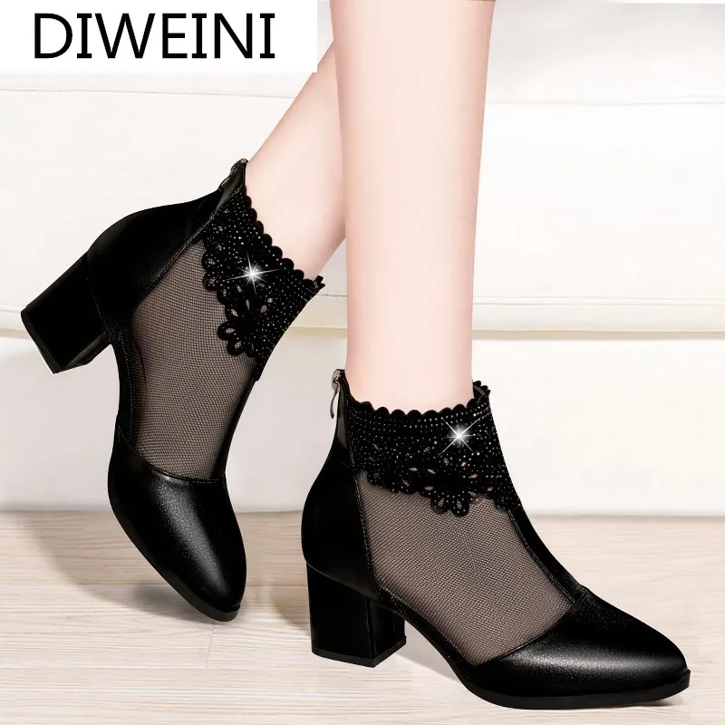 

2021 Fashion Sandals Mesh Leather Shoes Women's High-heeled Sandals New Breathable Sandals Summer Women's Comfortable Sandals