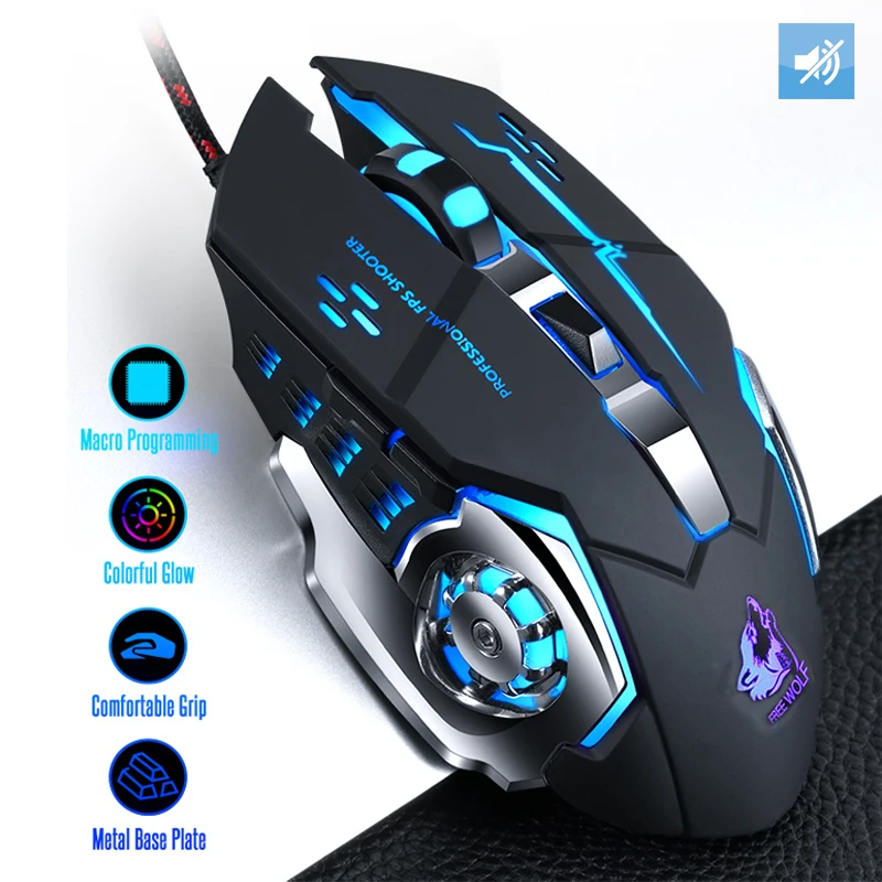 

Silent Wired Gaming Mouse 6 Programmable Buttons Ergonomic Mice Colorful LED Light Mouse for PC Computer Laptop Game Office Gift