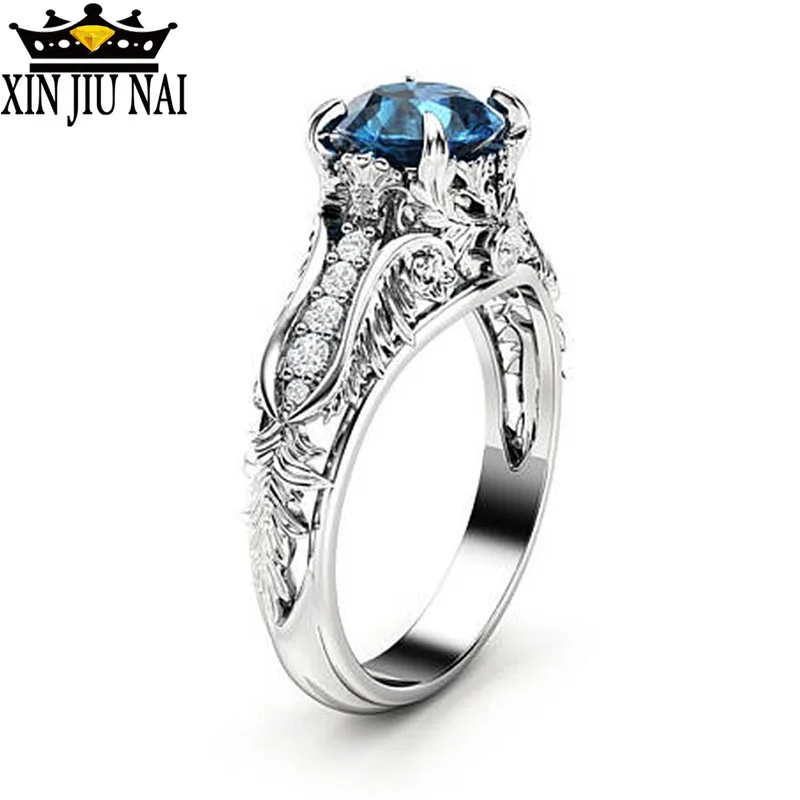 2018 винтажное обручальное кольцо с синим Цирконом серебряного цвета женское