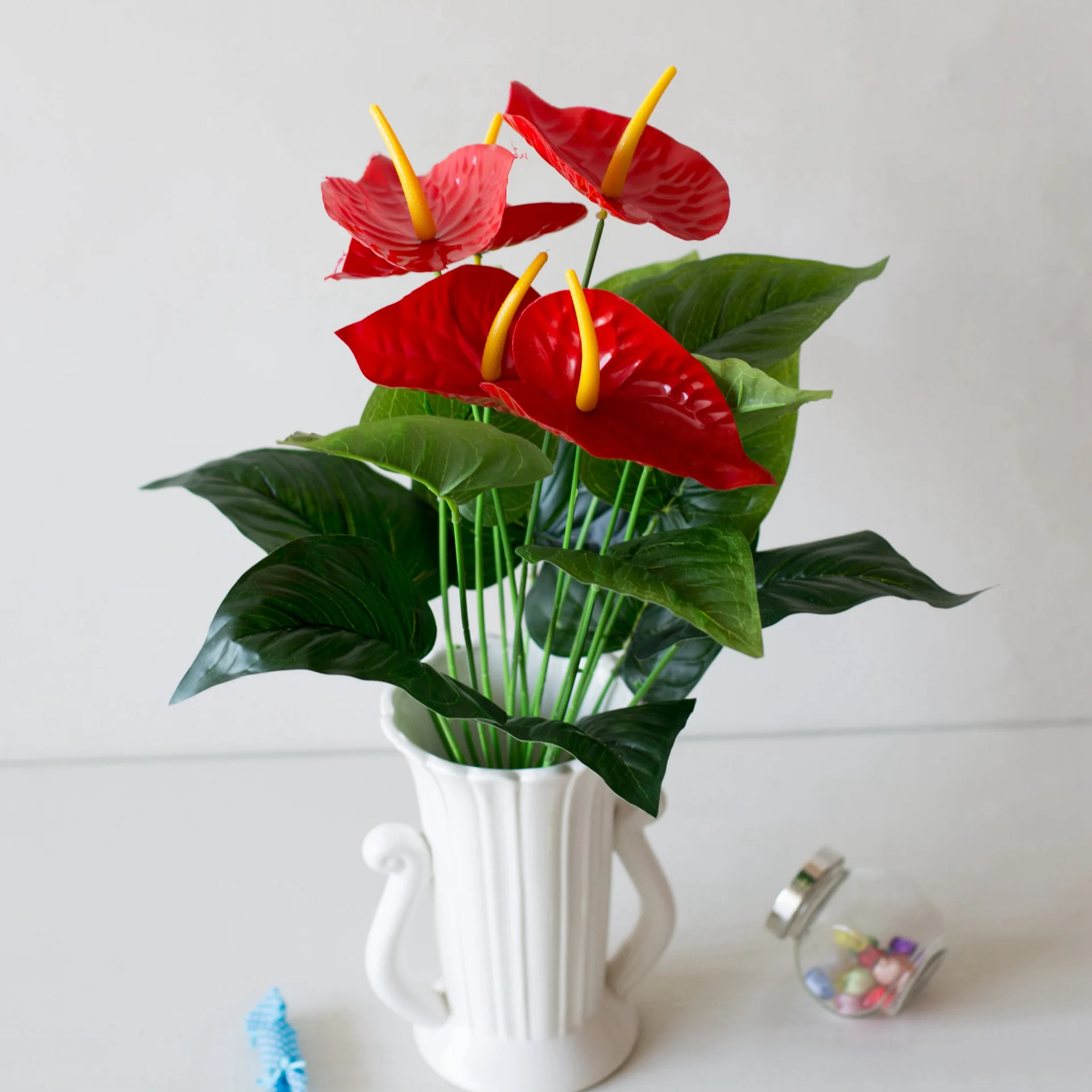 

Искусственные растения Anthurium, 53 см, 18 голов, красно-зеленые, пластиковые, растения для дома и сада, для украшения гостиной, спальни
