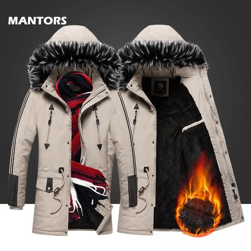 Мужская зимняя парка с меховым воротником длинные куртки флисовое теплое пальто