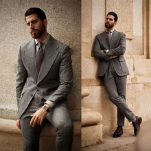 Houndstooth 2 Pieces Men Suits Woolen Costumes Hommes Custom Made Formal Business Tuexdos Prom Blazer+Pant Office Suit Sets (4)