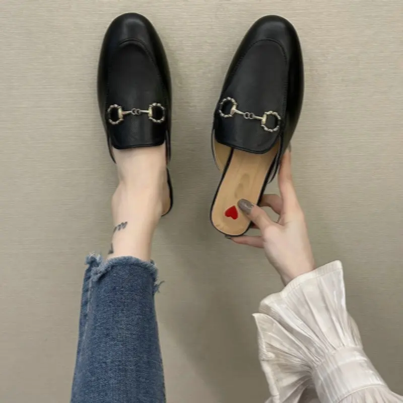 

Platform Loafers Slip on Shoes for Women Leather Summer Sandals Luxury Female Flats Decoration Slipper Design Autumn Women Shoes