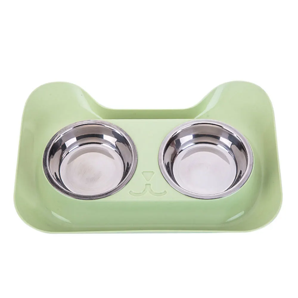 Leakproof Double Dog Bowl Pet Feeding Drinking Bowls Cat Water Feeder Pet Try with 2 Steel Removable Bowls Pet Bowel Christmas