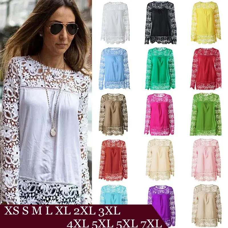 Шифоновый кружевной цветок открытая блузка рубашка размера плюс Женская