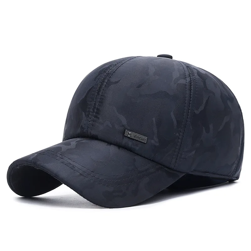 NavyBlue Новинка, зимняя камуфляжная кепка для защиты ушей, мужские уличные спортивные теплые толстые наушники, снепбэк бейсболки для мужчин, Casquette - Цвет: NavyBlue