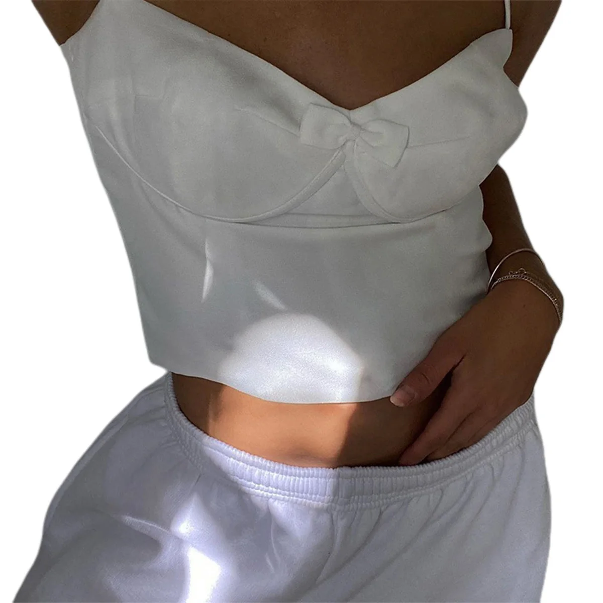 Женская сексуальная майка без рукавов с бантом регулируемый плечевой ремень