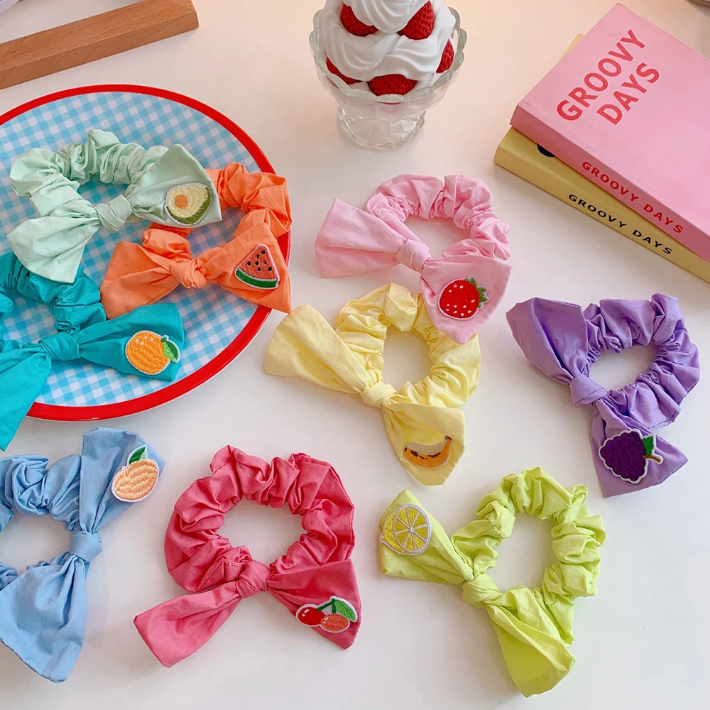 

Solid Color Sweet Fruit Elastic Hair Band Women Girl Bow Ponytail Bun Scrunchies Tie Hair Rope Accessories Hairband Ornaments