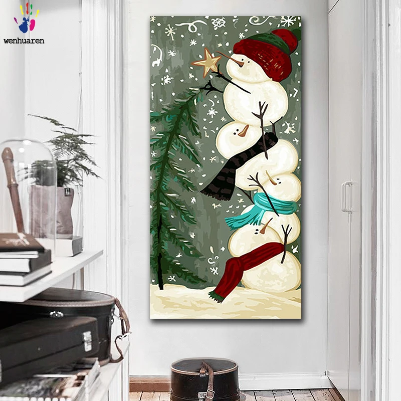 

DIY colorings pictures by numbers with colors Snowman decorating christmas tree picture drawing painting by numbers framed Home