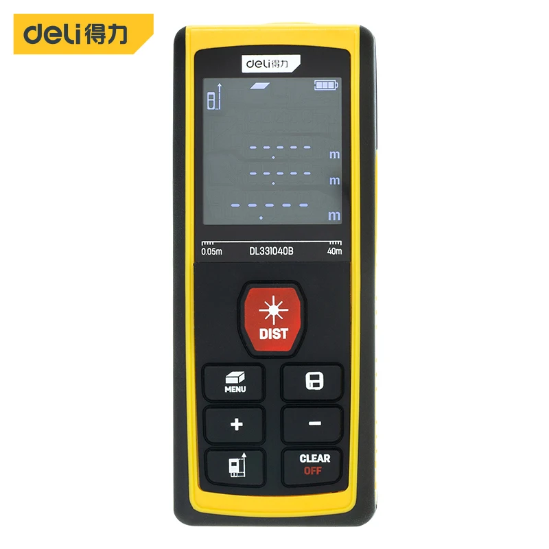 

Deli DL331040B Laser Rangefinder 99 Sets Of Storage Function Millimeter Accuracy LCD Screen Display Ranging Distance 0.05-40M