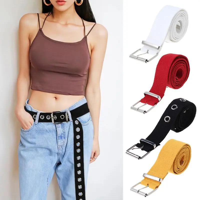 

New Fashion Canvas Belt Hollow Out Air Hole Korean Style Decoration Belt Unisex