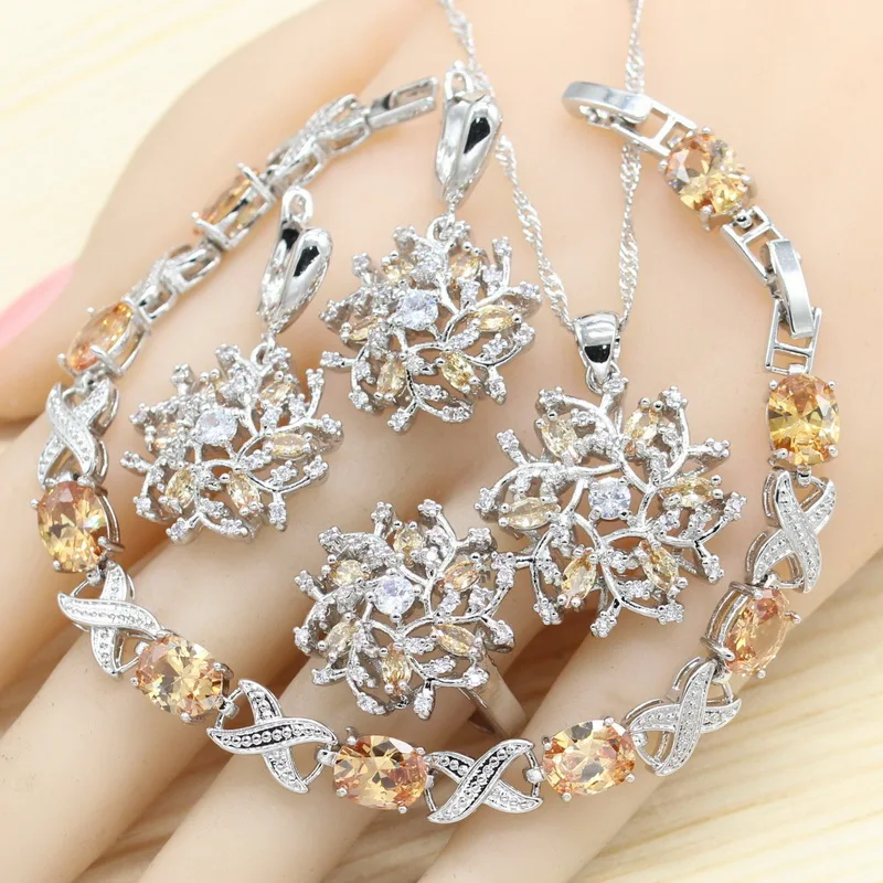 Женский комплект свадебных украшений серебряное ожерелье серьги браслет